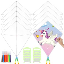 DIY Blank Kites 10 Packs, Bulk Kites DIY Kit for Kids DIY Decorating Coloring,Blank Making Craft Kit for Kids Aged 4+ 8PCS Watercolor Pens