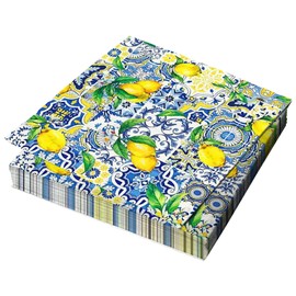 Heyiminy 20Pcs Lemon Napkins, 13*13 In Lemon Paper Napkins, Lemon Cocktail Napkins, Summer Fruit Disposable Napkins Lemon Beverage Dinner Hand Towels for Summer Party Decorations Supplies Table Decor