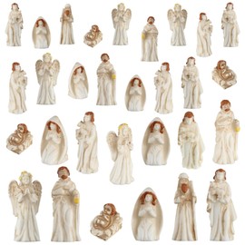 CroBlissful 36 Piece Christmas Nativity Set Figurine Holy Family Shepherds Angels Complete Mini Decorative Religious Christmas Nativity Scene Tabletop Holidays Decoration Home for Collection Gifts