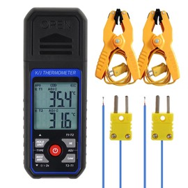 Dual Channel K/J Thermometer with 4 Probes & 2 Pipe Clamps – -200°C to 1372°C (-328°F to 2501°F), Alarm, Backlight Temperature Meter for HVAC Tools, Industrial Thermometer