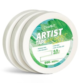 JusArt 3 Paquetes de Cinta de Artista para Papel de Acuarela, 1/2 Pulgada de Ancho Total 600 Pies de Largo, Cinta de Arte Blanca para Prueba de Dibujo, Pintura a Gran Escala, Libre de Ácido, Baja