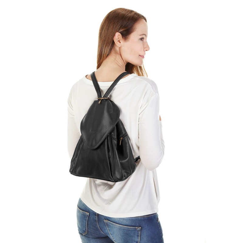 piké City Backpack Anna Maria Genuine Leather Women's 019299, black