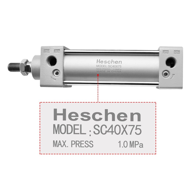 Heschen Pneumatic Standard Cylinder, SC 40-75, PT1/4'' Port, 40mm Bore,