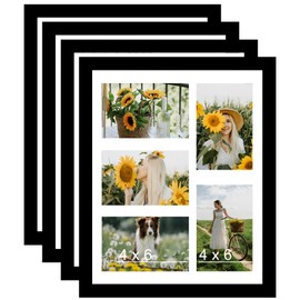 11x14 Collage Picture Frame with Mat Set of 4, Display 5 4x6 Photos or 11x14 Picture, Five Opening 4x6 Picture Frame Collage for Wall Hanging, Lightweight 4 x 6 Multi Picture Frame, 4 Pack, Black