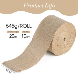 SUPAWAY Jute Ribbon 10 cm Wide Decorative Ribbon Jute Table Runner Linen Jute Ribbon Gift Ribbon in Vintage Style 20 m Jute Ribbon Roll for DIY Home, Table, Farmhouse Party, Wedding Decoration,