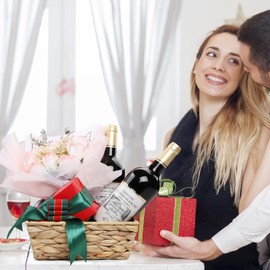 Empty Gift Basket Hamper Kit Made Gift Baskets Hand Woven Storage Baskets Natural Hyacinth Custom Holiday Gifts For Christmas Gifts Birthdays Easter Bag (Gold color)