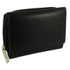 Ladies Real Leather Zip-Around Coin Tray Purse, RFID Protected (Black)
