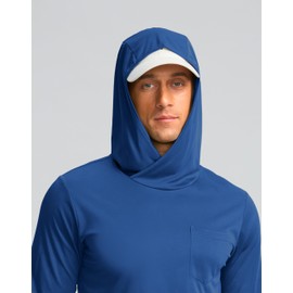 Men's Sun Protection Shirts UPF 50+ Long Sleeve Hoodie with 2 Pockets UV SPF Fishing Hiking Rash Guard Outdoor Shirts (Royal Blue, X-Large)