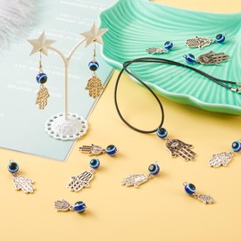 PandaHall 100pcs Tibetan Antique Sliver Pendants Evil Eye Hamsa Hand Dangle Charms for DIY Crafts Necklace Jewelry Making