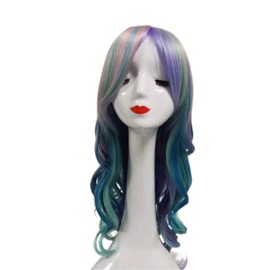 Prettyland C675 Women's Long Wig Multicoloured Rainbow Wavy Curls Cosplay Event Wig Green Purple Pink