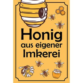 Hebold Tin Sign 20 x 30 cm Note Honey from Own Beekeeping Metal Decorative Sign - Curved, Rounded Corners, Pre-Drilled Holes, Made in Germany