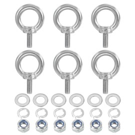 PATIKIL M5 x 12mm Eye Bolt with Nut, 6 Pack 304 Stainless Steel Lifting Shoulder Eyebolt Lift Thread Screws for Hanging, Silver