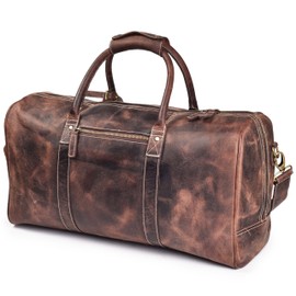 Leather Village Leather Duffel Bags for Men & Women-Stylish Travel Weekender Carry-On Sports Gym Overnight Luggage Bag - 20 Inch - Rustic Brown
