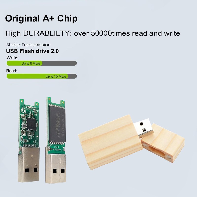 Yaxiny 5 Pack Rectangle Wood 2.0/3.0 USB Flash Drive USB
