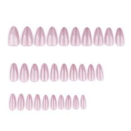 Cat' Eyes Press On Nails, Glue on Nails Stick on Nails Fake Nails, Short Square Almond Ballet Shape, False Nails on 24PCS (Light Pink Alomnd)
