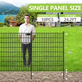 Toolterritary 10 Panels No Dig Garden Fence with Gate, 40 in(H) X 24.2 ft(L) Metal Fence Panels, Thickened Rustproof Garden Fencing, Animal Barrier Fence for for Dogs, Rabbits, Landscape, Patio