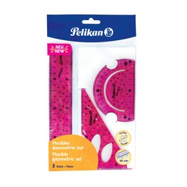 Pelikan 700917 Geometry Set, Ruler, Protractor, Triangle, Flexible Material, Assorted Colours, 1 Set