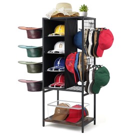 Meangood Hat Holder Stand, 5 Tier Big Capacity Hat Organzier Display Rack with Deep Pockets Remove Hooks for Storage Baseball, Cowboy, Caps Boxes, Western Rustic Brown