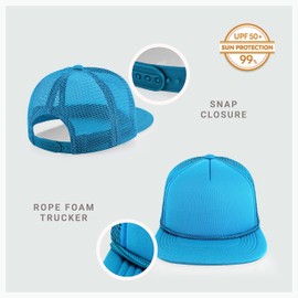 CHOK.LIDS Flat Bill Foam Top Hats for Men and Women Adjustable Snapback Trucker Hat Trendy Color Flat Brim Mesh Baseball Cap (Aqua)