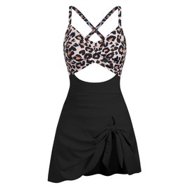 ZAFUL Swim Suit for Women 2024 Tummy Control Swimsuit One Piece Bathing Suit Slimming Swim Dress Modest Swimwear Push Up Cut Out V Neck Swimdresses Trendy Cute Tie Knot Monokini Skirt Leopard S