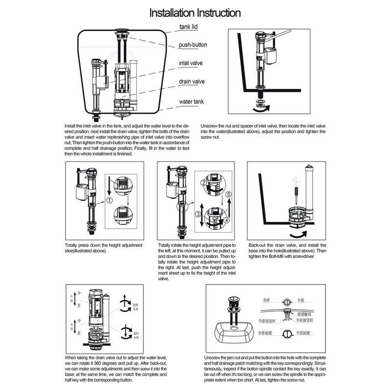 RDEXP Toilet Cistern Dual Flush Push Button Valve Replacement for