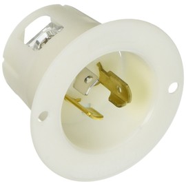 Locking Devices, Twist-Lock, Industrial, Flanged Inlet, 15A 125V, 2-Pole 3-Wire Grounding, L5-15P, Screw Terminal, White