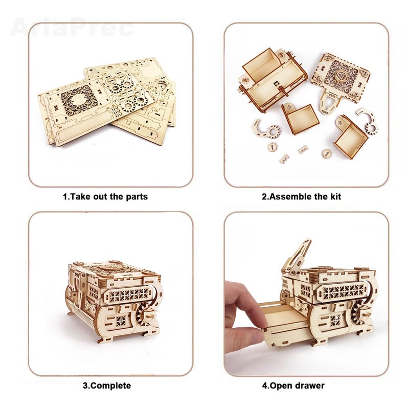 3D Wooden Mechanical Jewellery Box Puzzle - Antique Treasure Box