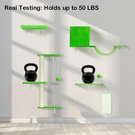 ISAWSEE Cat Wall Shelves-Cat Wall Furniture 5 in 1 Stable & Safe, Wooden Climbing with Natural Sisal Scratching Post, with Scratching Post, Bridge and Bed,cat Scratching Board