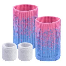 Pack of 4 Sports Wristbands Absorbent Sweatbands Nylon Sports Wristbands Joint Band Sweatband Bracelet Soft Thickened for Tennis Basketball Gymnastics Football Athletics Sports (Colourful)