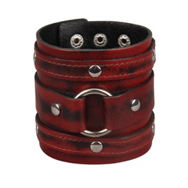 GelConnie Leather Cuffs Red Men's Cuff Bracelet Punk Wide Wristband Bangle Punk Style Men's Wide Leather Bracelet Handmade