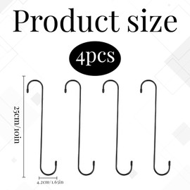 Miiqxx 4 PCS Large S Hooks,25cm Extra Strong Heavy Duty Long S Hooks for Hanging,for Plants,Bird Feeders & Kitchen Utensils Pots Closet(Black)
