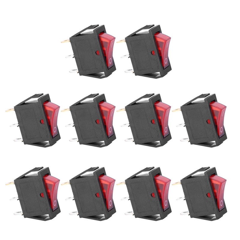 10pcs Red Light Illuminated Snap-in Boat Rocker Switch Toggle Power3