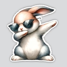 Dabbing Animal Dab Rabbit with Sunglasses Vinyl Decal Sticker for Laptop Phone Water Bottle (3" inches)