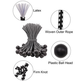 WMZOBH Ball Bungee Cords 6 Inch - 25 Pcs Small Bungee Cords with Balls, Mini Bungee Balls Heavy Duty Outdoor for Tarp, Canopy, Camping, Tent (Black)