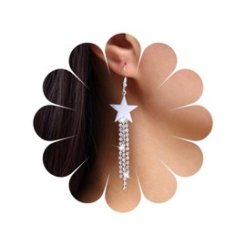 Inateannal Vintage Rhinestone Star Tassel Earrings Gold Crystal Star Drop Earrings Long CZ Star Hook Earrings Sparkle Bridal Chandelier Earrings Jewellery for Women and Girls, Zinc, No Gemstone