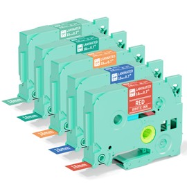 Vixic 5-Pack D480BT Color Label Tape 18mm 0.7 Laminated Label Maker Tape Replacement for Brother Ptouch PTD610BT D400 D600, White on Turquoise Blue/Green/Orange/Blue/Red