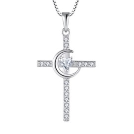 Starnny Women's Necklace 925 Silver Infinity & Moon Cross Necklace Pendant with 3A Cubic Zirconia Jewellery for Women, Sterling Silver White Gold, Cubic Zirconia