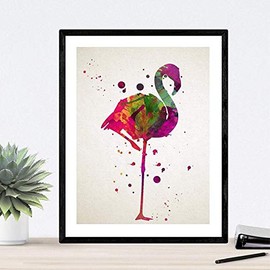 Nacnic Set of 4 Flamingo Ostrich Deer Giraffe Watercolor Animal Pictures A4 Home Decor Paper 250 Gram …