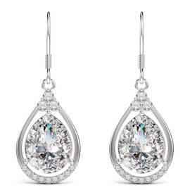 18K White Gold Plated Sterling Silver Teardrop Cubic Zirconia Drop Dangle Earrings for Women Pear Cut CZ Diamond Dangle Earrings Hypoallergenic Jewelry (Clear)