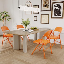 GarveeHome Folding Chairs Set of 8, Portable Folding Chair Hold Up to 350 Pounds, Orange Metal Folding Chair Suitable for Dining Room, Living Room, Office, Indoor and Outdoor Events