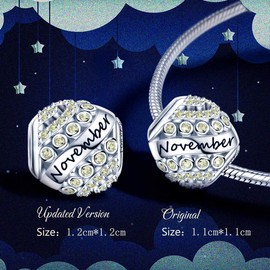 FOREVER QUEEN Women's April Birthstone Charm Bead 925 Sterling Silver Birthday Charm Pendant for Bracelet Birthday Gift with Gift Box Perfect Mother's Day Gift, 925 Sterling Silver, November