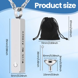 kodivenj 2 Pcs Urn Necklace for Ashes Men Women Cremation Jewellery for Ashes,Black Silver Stainless Steel Bar Pendant Necklace,Memorial Lockets Ashes with Funnel and Flannel Bag