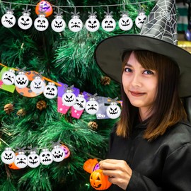 Jetec Decoraciones de Adornos para Árboles de Noche de Navidad Adornos de Bolas de Navidad Blancos y Negros Decoración Navideña Colgante de Plástico para Fiesta Embrujada en Casa