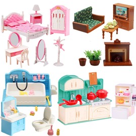 74 Pcs Dollhouse Furniture Mini Doll House Furniture Accessories Set Miniature 1 12 Scale Furniture Small Play House Toy Kids Toddler Boy Girl Tiny House Kitchen Bedroom Bathroom Living Room
