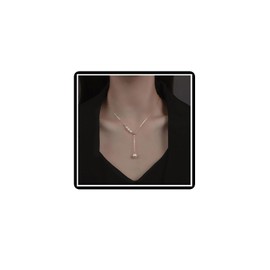 Pearl Beads Pendant Necklace Vintage Faux Pearl Lariat Y-Shape Necklace Chain Jewelry for Women (Gold)