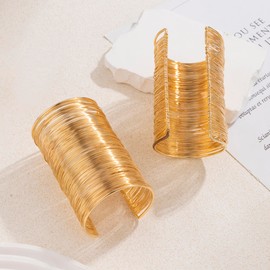 EIELO 2 Pcs Gold Cuff Bangle Bracelet for Women Open Wrist Cuff Wrap Bracelet