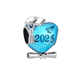 TCZNAF 2025 Graduation Charm Heart Graduation Pendant Compatible with European Bracelets Necklaces Graduation Jewellery Gift, Sterling Silver Cubic Zirconia