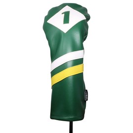 Majek Retro Golf Headcovers Green White and Yellow Vintage Leather Style 1 & 3 Driver and Fairway Head Cover Fits 460cc Drivers Classic Look
