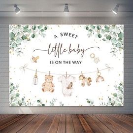 Joliaco Clothes Baby Shower Backdrop Green Eucalyptus Baby Shower Background Boho Boy Baby Clothesline Party Decorations Photo Booth Props (7x5ft)