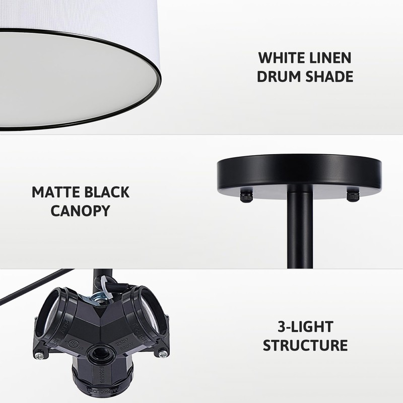 VONLUCE Semi Flush Mount Ceiling Light, 18" Ceiling Light Fixture